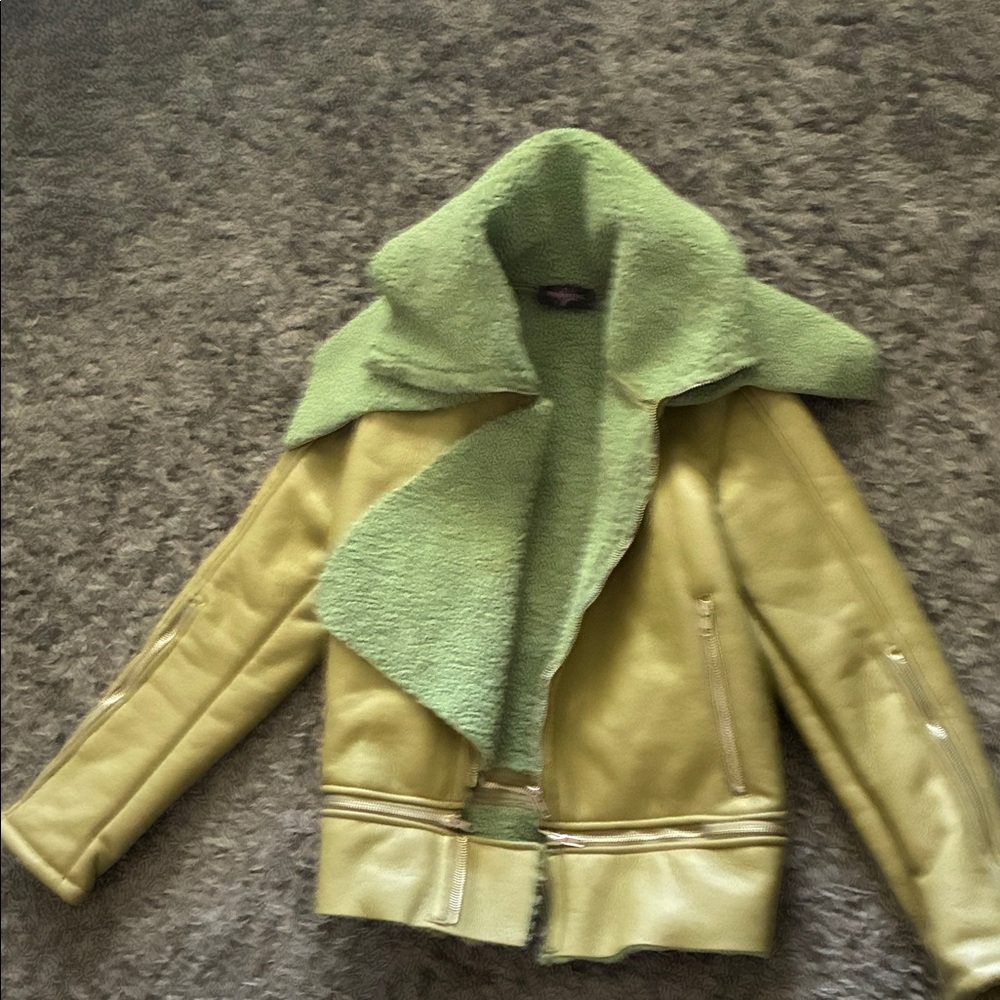 Chic Green and Yellow Leather Jacket